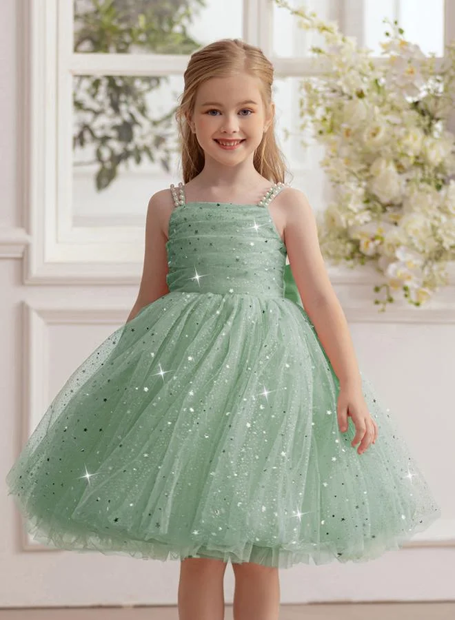 Take Two  Girls Green Embellished Strappy Mesh Midi Dress for Women | Best Price UAE